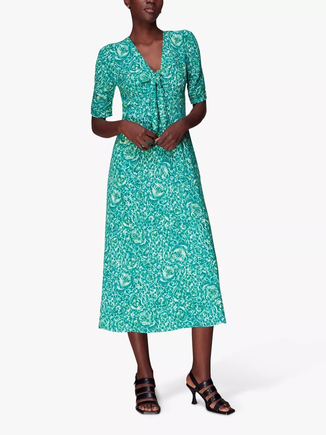 플로랄 타이 미디 드레스 Clouded Floral Tie Midi Dress, Green/Multi 109779452