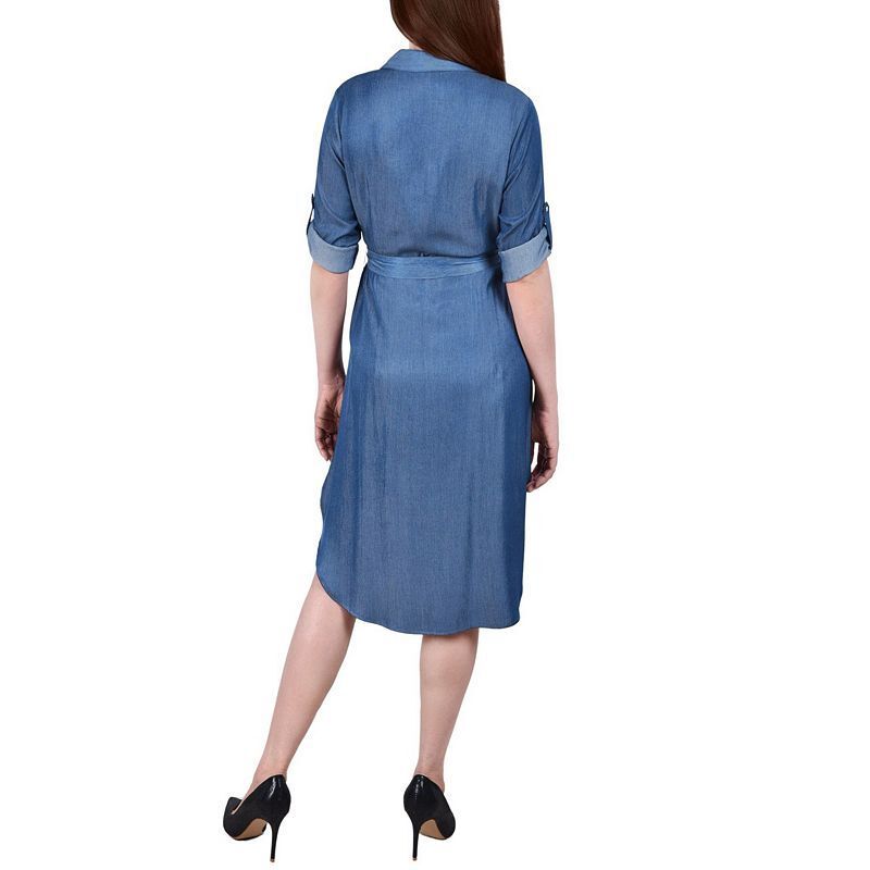 쁘띠 슬리브 데님 드레스 Petite 3/4 Roll Tab Sleeve Denim Dress 12663048 Medium Denim
