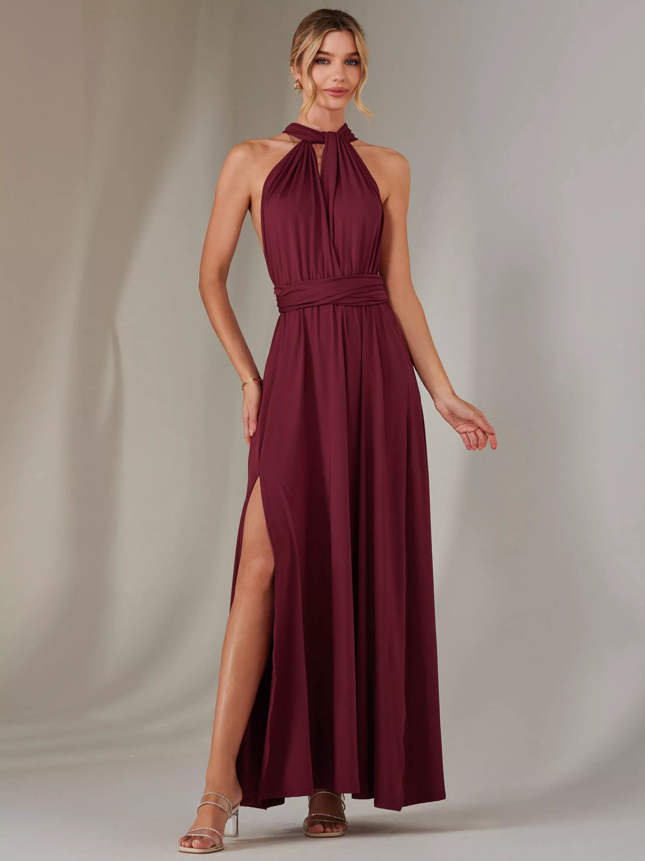 홀터넥 맥시 드레스 Multiway Halterneck Maxi Dress 112995687 Burgundy