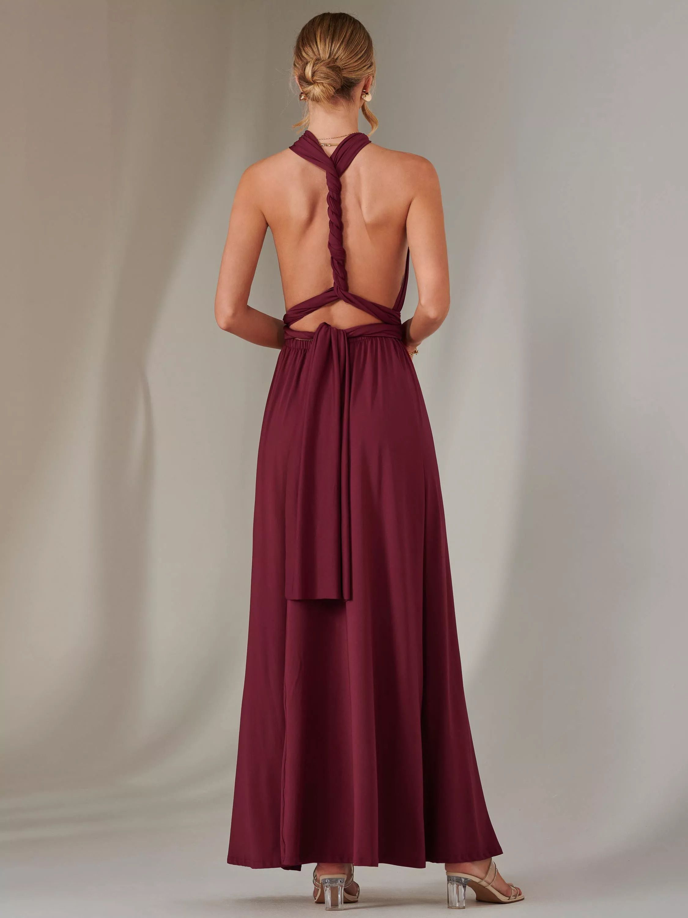 홀터넥 맥시 드레스 Multiway Halterneck Maxi Dress 112995687 Burgundy