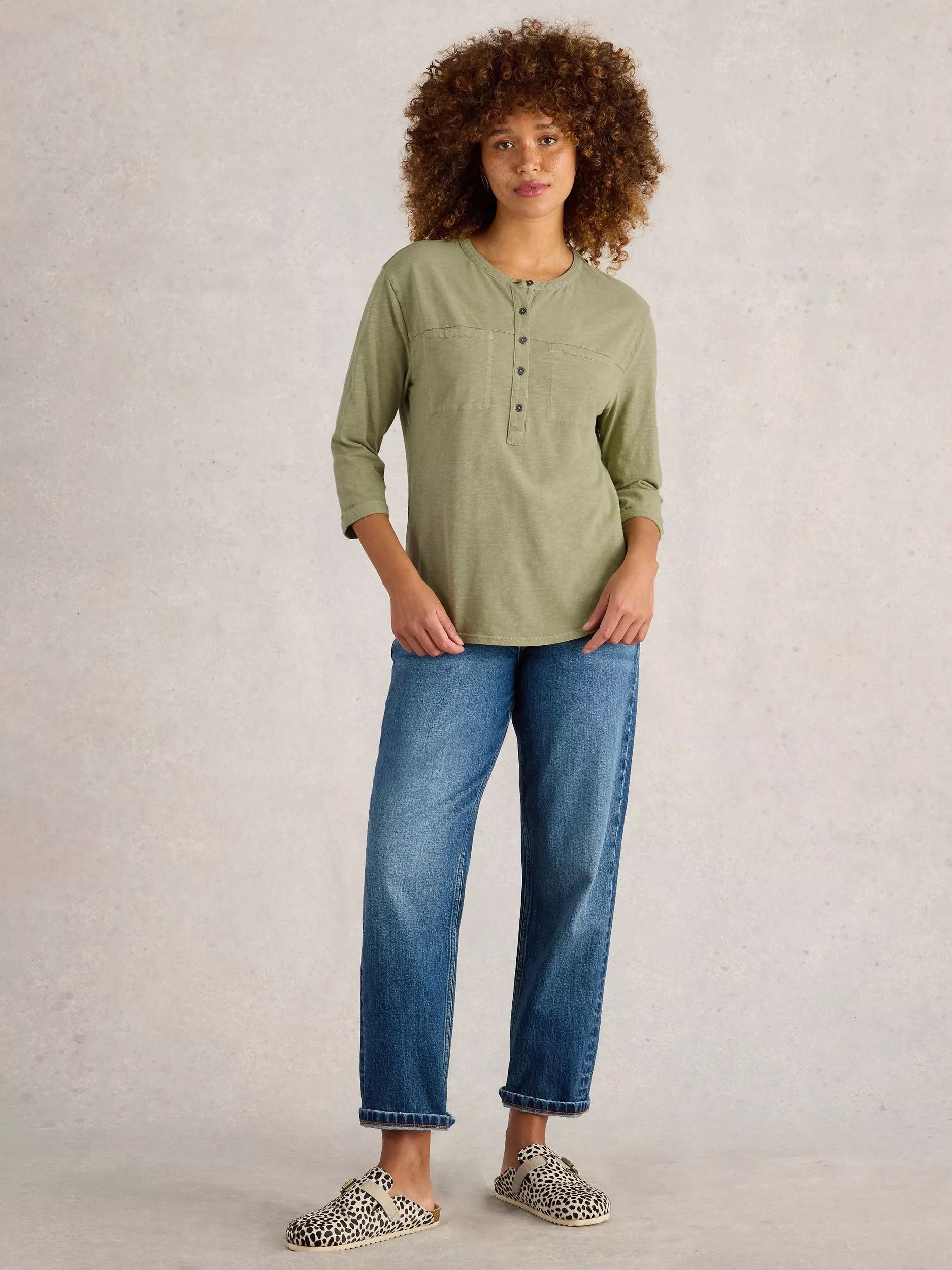 슬리브 탑 그린 Beth 3/4 Sleeve Top, Green 112842259