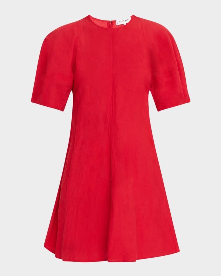 퍼프 슬리브 미니 드레스 Bettina Topstitched Puff-Sleeve Mini Dress prod278840102RED