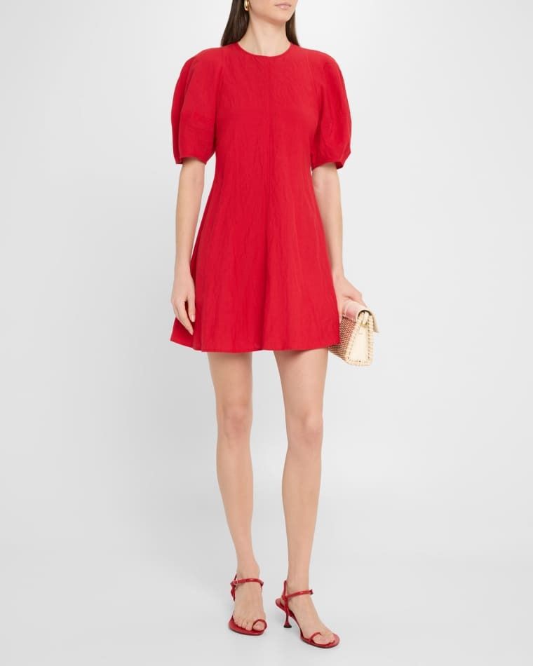 퍼프 슬리브 미니 드레스 Bettina Topstitched Puff-Sleeve Mini Dress prod278840102RED