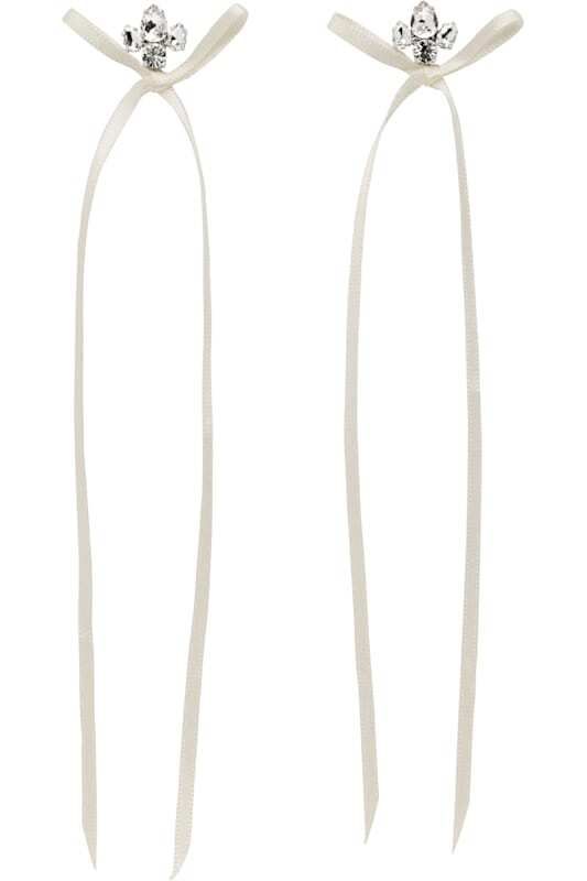 실버 화이트 보우 스카프 트윌리 스터드 귀걸이 Silver & White Victorian Bow Ribbon Stud Earrings 17637091