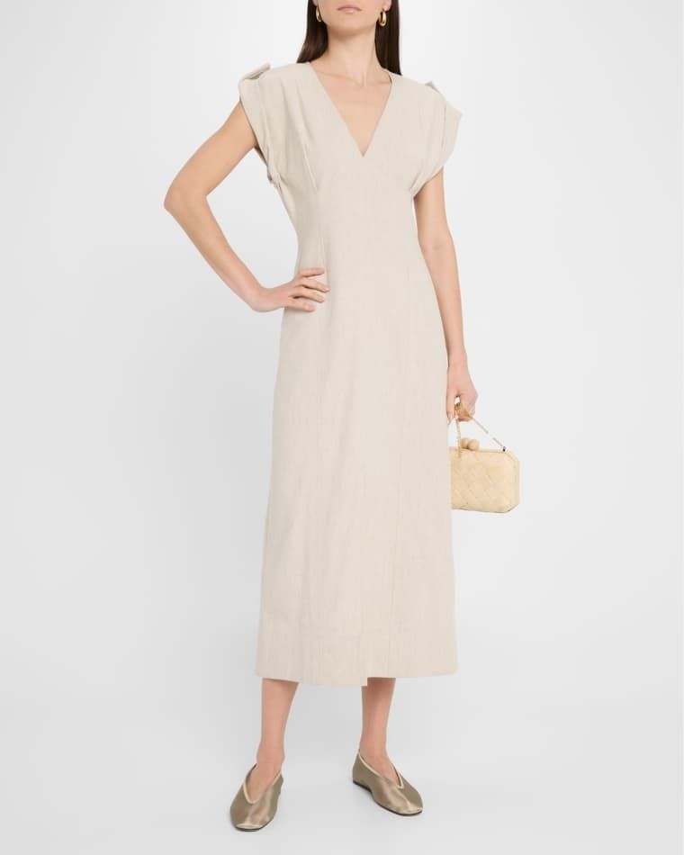 린넨 맥시 드레스 Cap-Sleeve Flax Linen Maxi Dress prod278830385FLAX