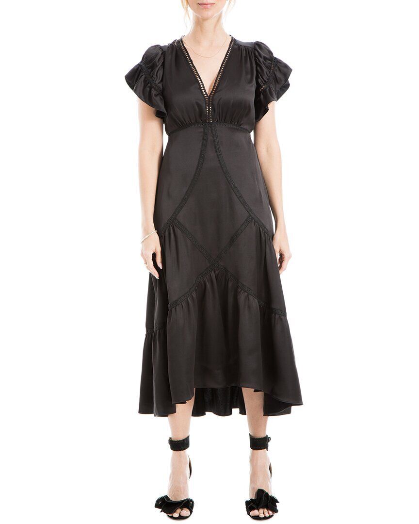 막스 스튜디오 슬리브 새틴 브이넥 맥시 드레스 Max Studio Flutter Sleeve Satin V-Neck Maxi Dress 1411263717