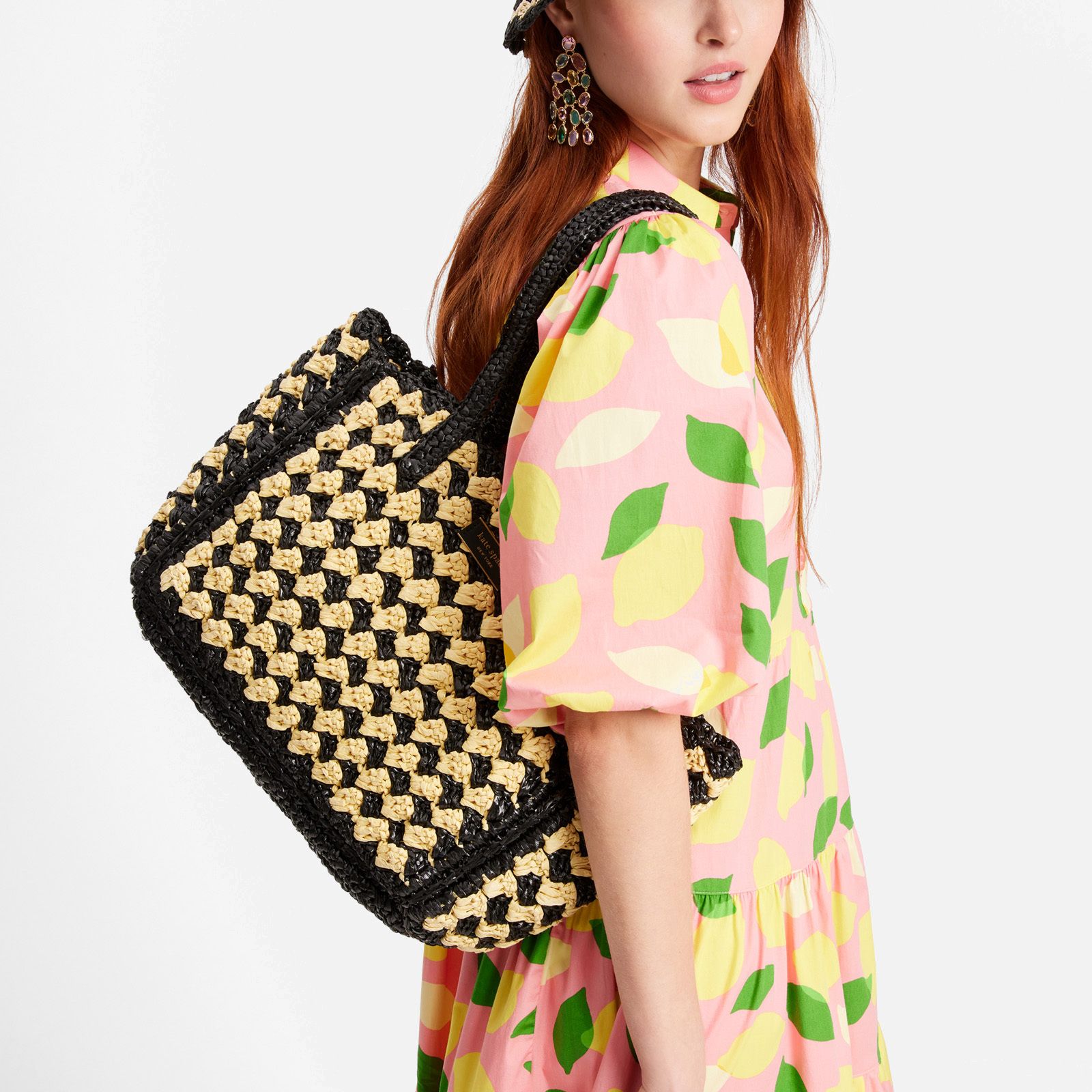 케이트 뉴 욕 하이 스트라이프 라피아 미디움 토트 가방 Kate Spade New York High Tide Striped Crochet Raffia Medium Tote Bag 14539110