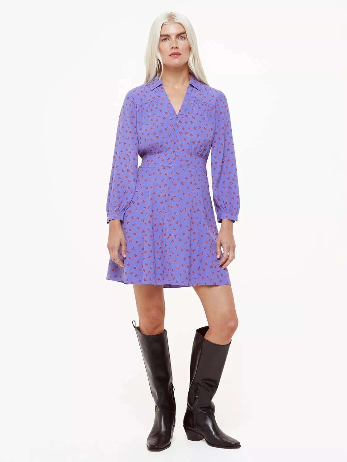 쁘띠 프린트 드레스 Petite Scattered Petal Print Dress, Purple/Red 110846205