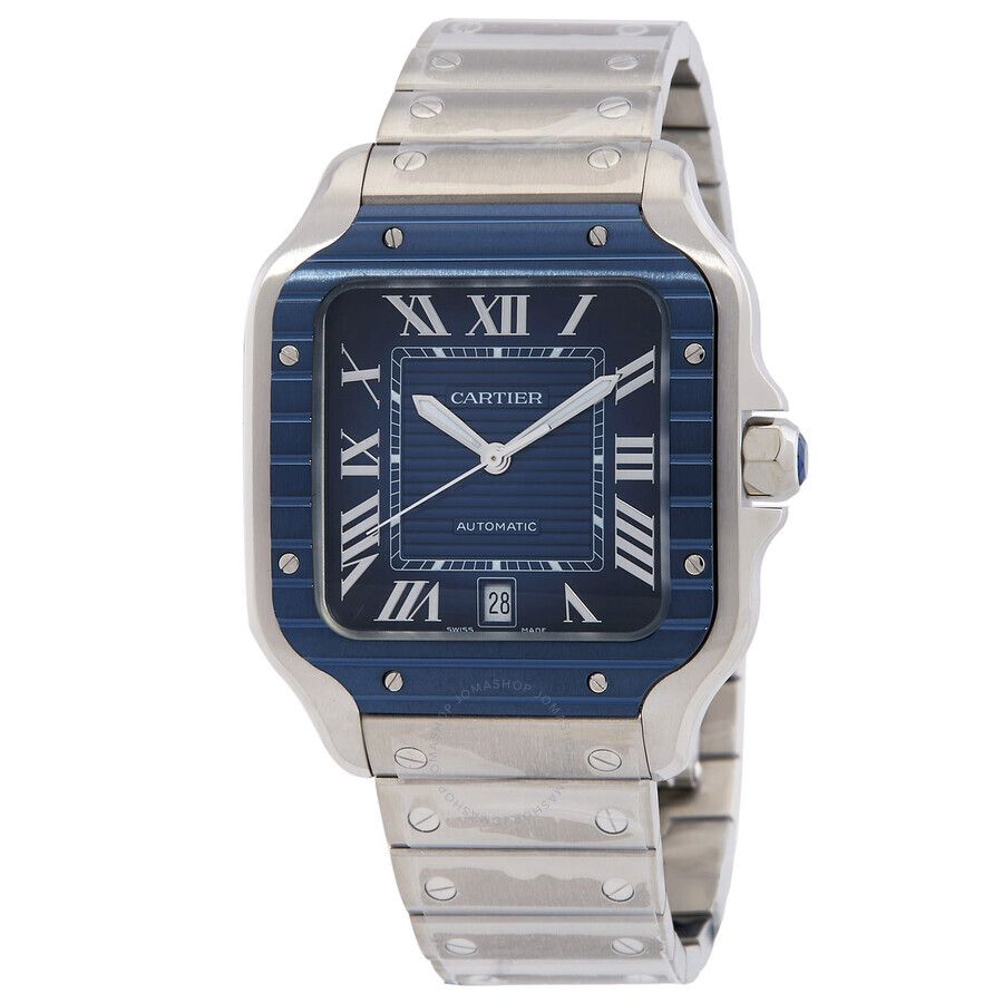 라지 블루 다이얼 오토매틱 남성 시계 Santos Large Model Blue Striated Dial Automatic Men's Watch WSSA0048 CRTWSSA0048