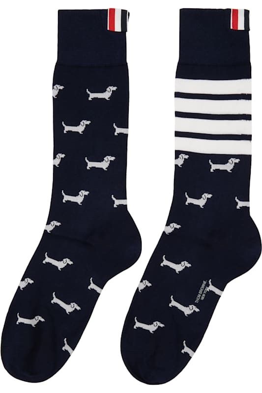 네이비 화이트 코튼 삭스 Navy & White Cotton 4-Bar Hector Socks 16844041