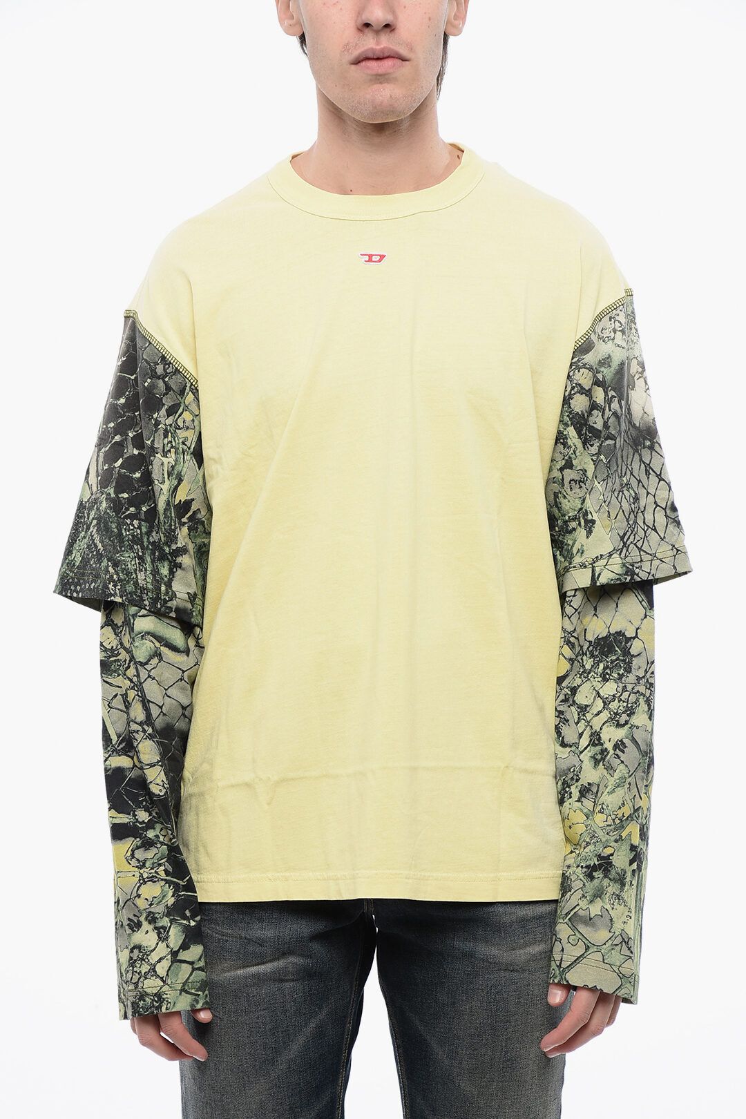 레드 태그 코튼 크루넥 티셔츠 모티프 슬리브 RED TAG Cotton T-WESHER-N5 Crew-neck T-shirt with Animal Motif Sleeves 644280