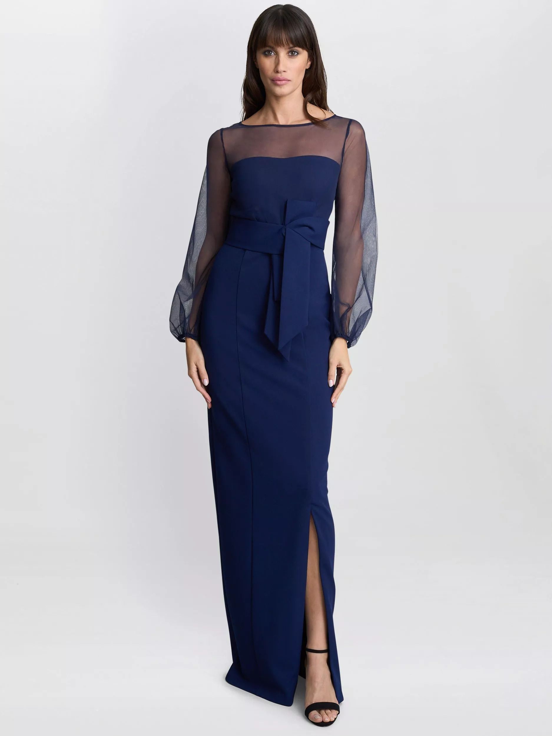 슬리브 맥시 드레스 네이비 Sheer Sleeve Maxi Dress, Navy 113081680