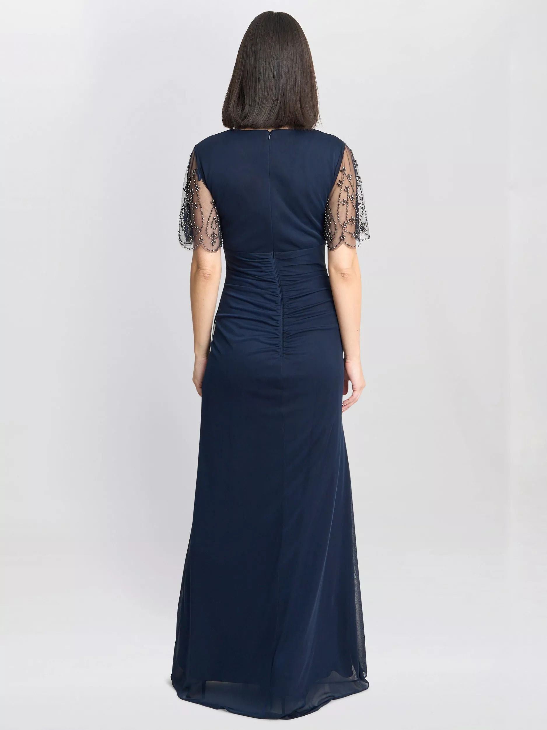 슬리브 드레스 네이비 Beaded Scallop Sleeve Dress, Navy 113081618