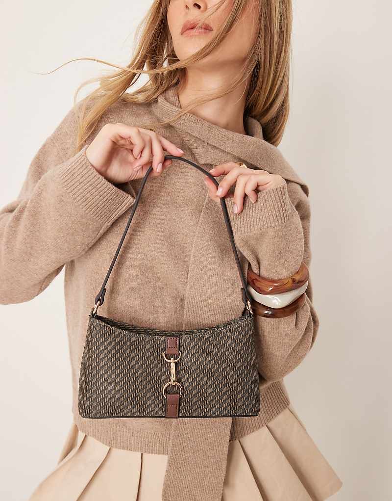 숄더백 & Mittelgroße Schultertasche mit Monogrammmuster im Stil der 90er-Jahre und Metallschnalle 207582228Braun