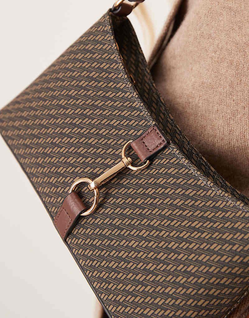 숄더백 & Mittelgroße Schultertasche mit Monogrammmuster im Stil der 90er-Jahre und Metallschnalle 207582228Braun