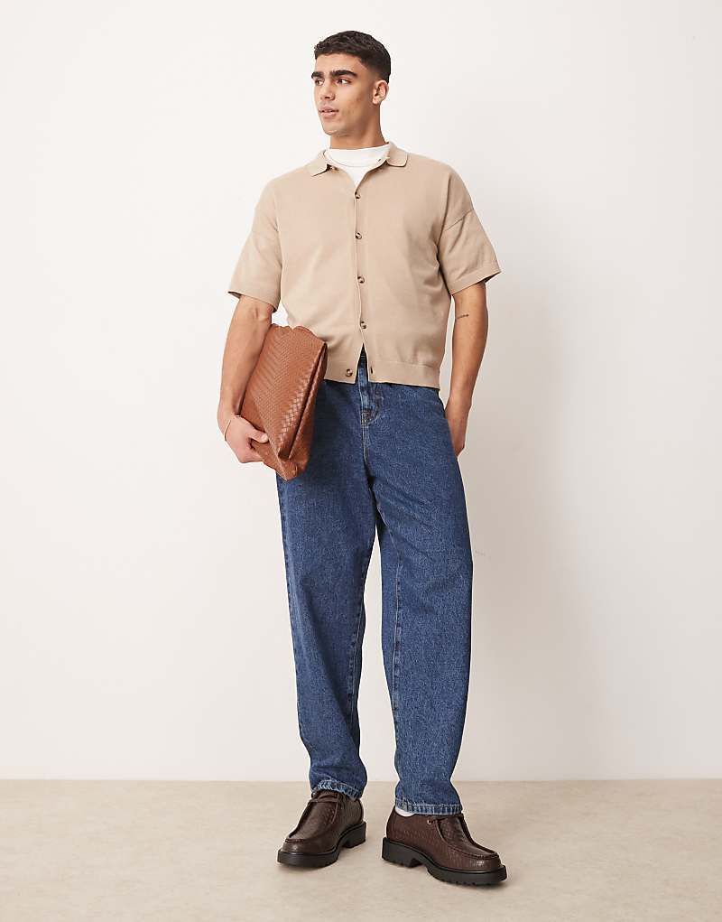 Polohemd aus leichtem Baumwollstrick in Steinbeige mit Knopfleiste 207328774STEIN