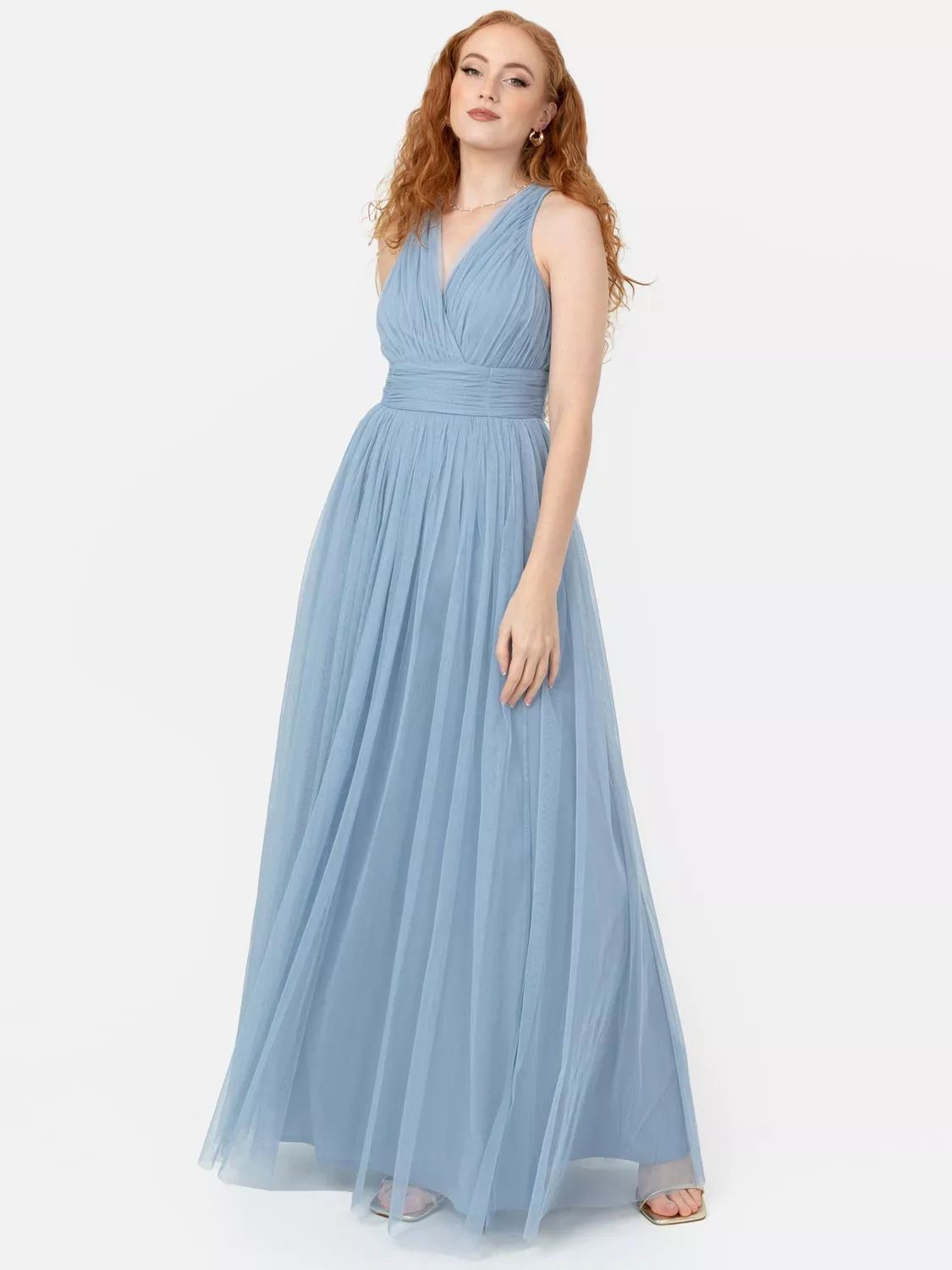 랩 튤 맥시 드레스 소프트 블루 Wrap Front Tulle Maxi Dress, Soft Blue 113074928