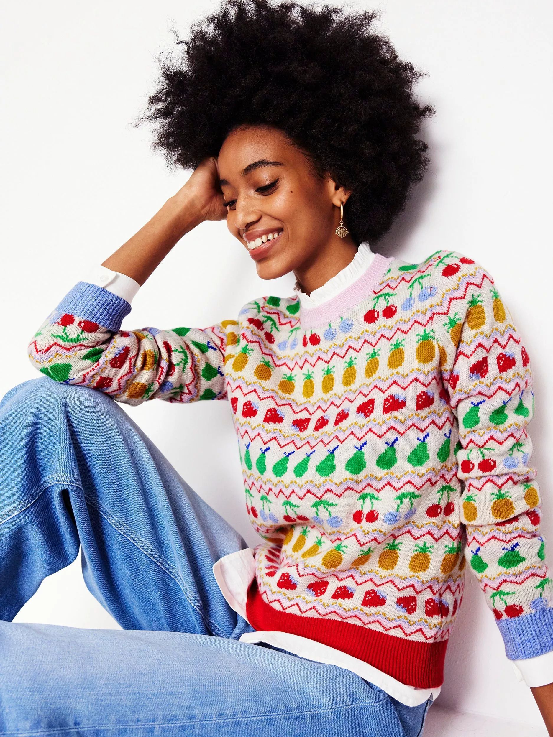 과일 점퍼 에크루 Edie Fruit Fair Isle Jumper, Ecru Marl/Multi 113055620
