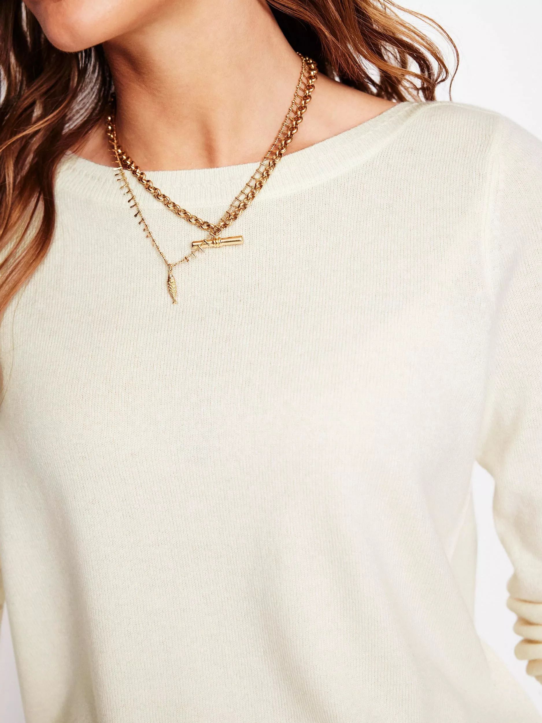 캐시미어 보트 넥 점퍼 아이보리 Eva Pure Cashmere Boat Neck Jumper, Warm Ivory 113055563
