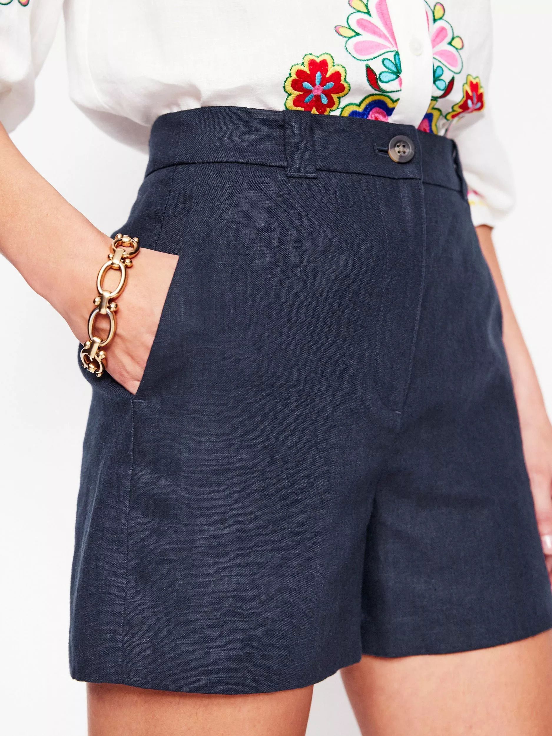 린넨 바지 Westbourne Pure Linen Shorts 113055606 Navy