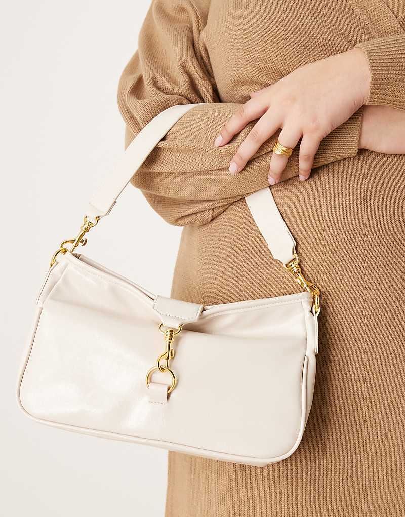 숄더백 크림 Elastische Schultertasche in Creme mit goldfarbener Schnalle 207296842Creme