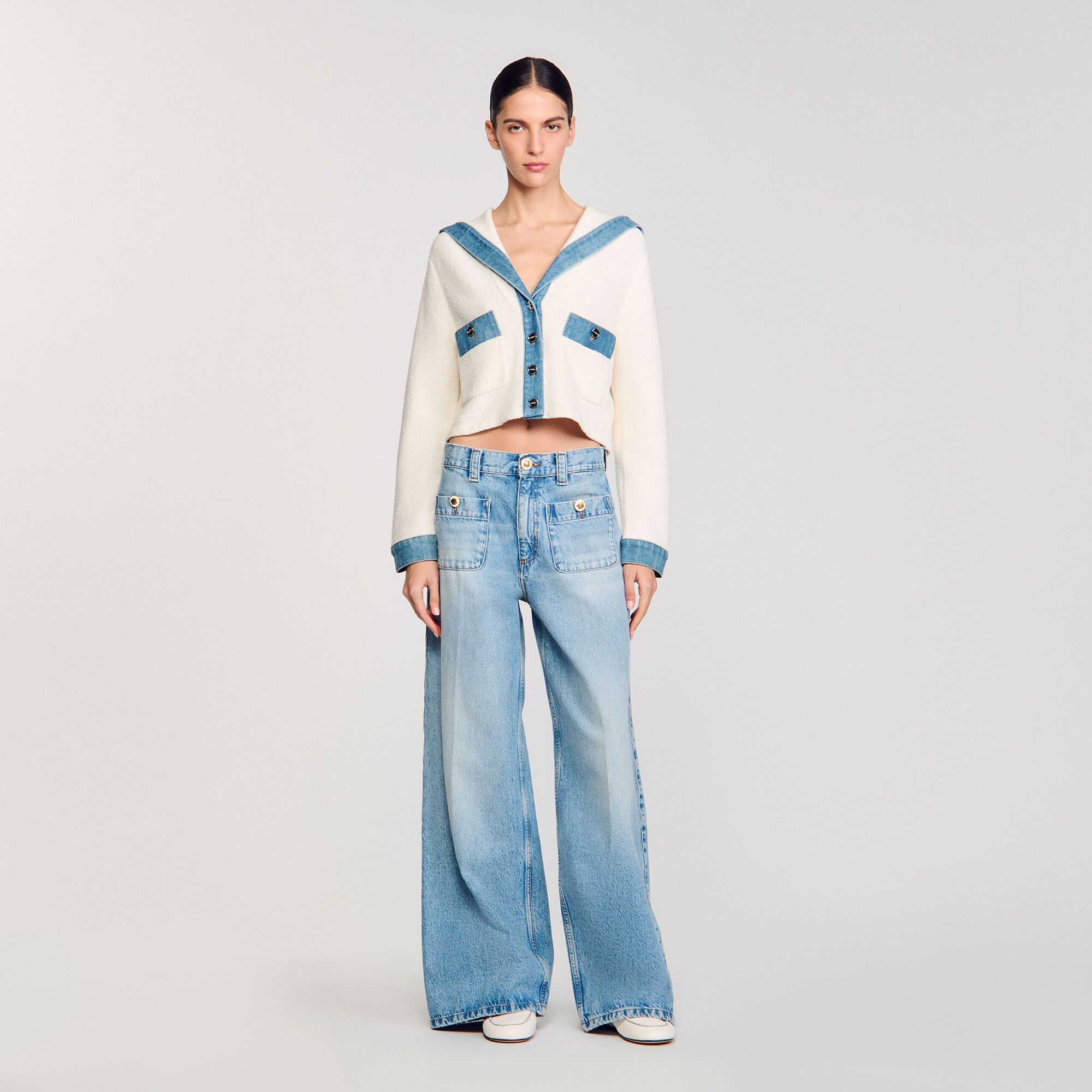 가디건 데님 디테일 Cardigan with denim details SFPCA0116811