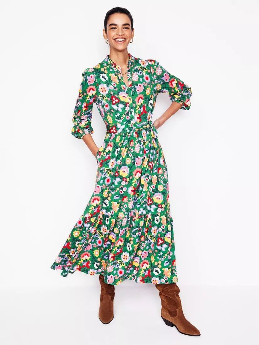 플로랄 저지 드레스 포레스트 Willow Floral Tiered Jersey Dress, Forest Grass, Vine 113055508