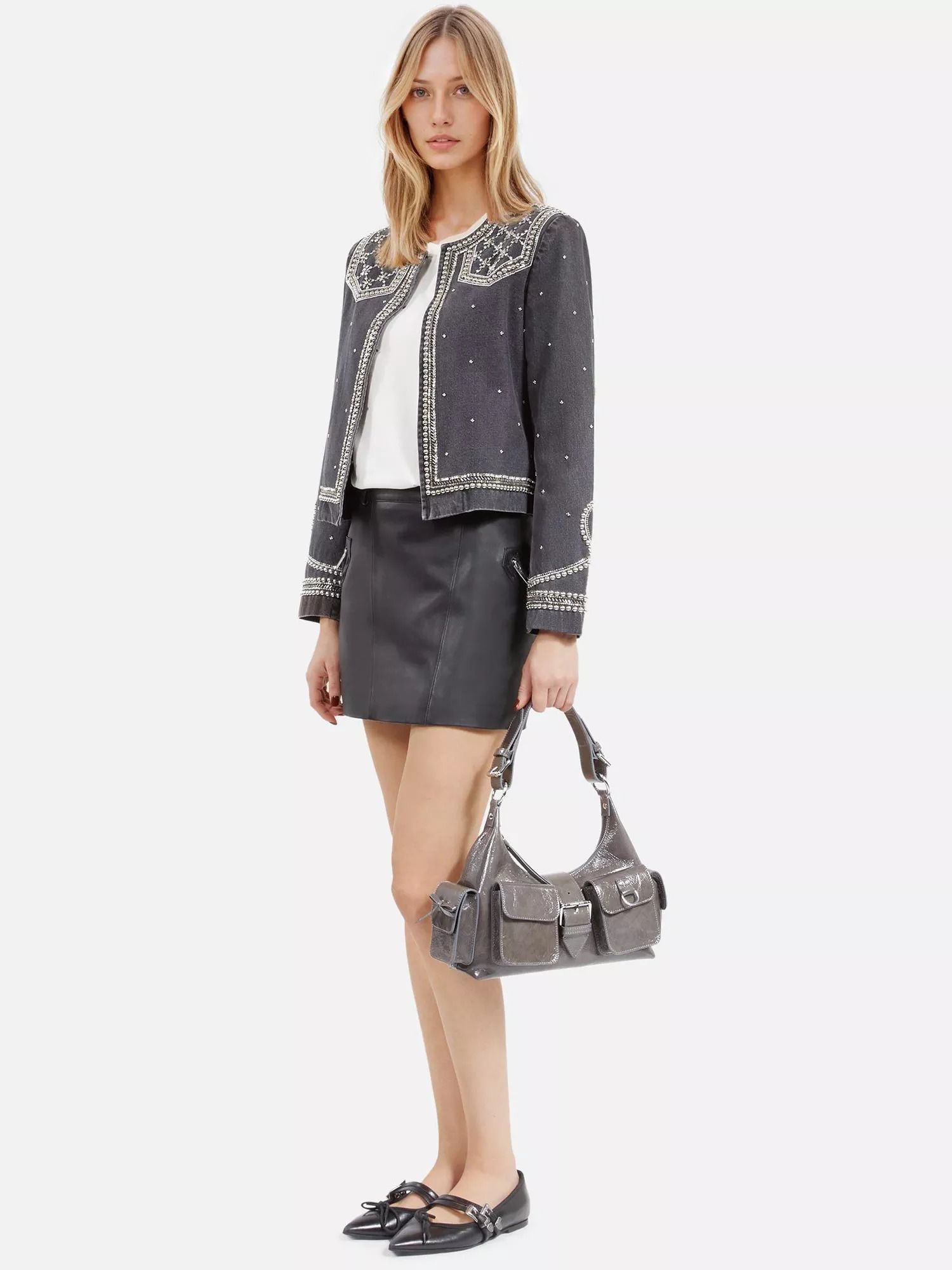 자수 데님 자켓 워시드 블랙 Embroidered Denim Jacket, Washed Black 113044479