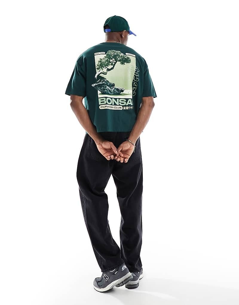 다크 그린 Kastiges Oversize-T-Shirt in Dunkelgrun mit „Bonsai“-Print 208077346Scarab