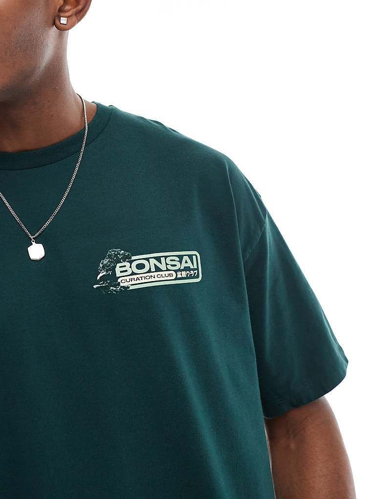 다크 그린 Kastiges Oversize-T-Shirt in Dunkelgrun mit „Bonsai“-Print 208077346Scarab