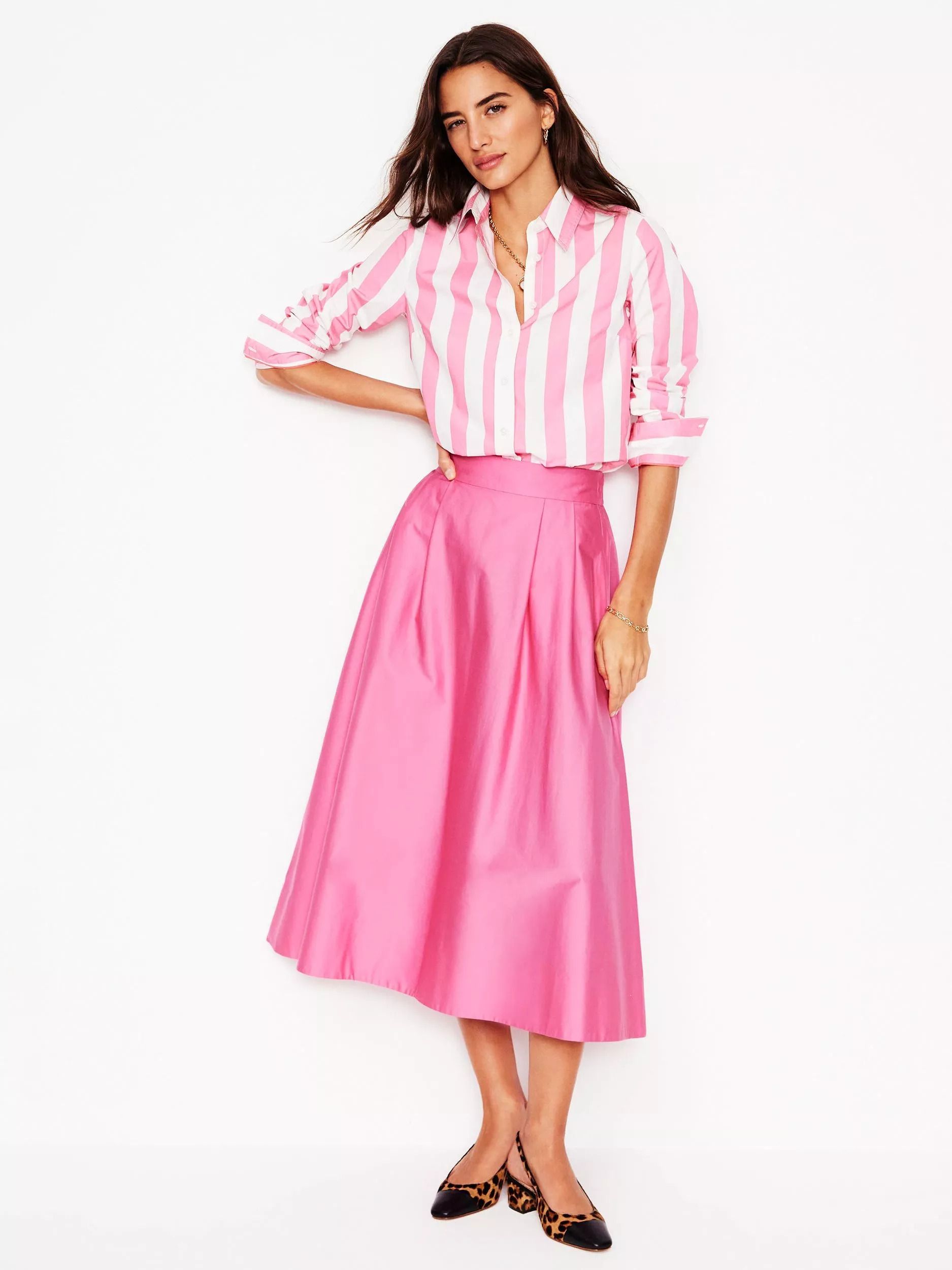 미디 스커트 핑크 Isabella Sateen Midi Skirt, Sorbet Pink 112873461