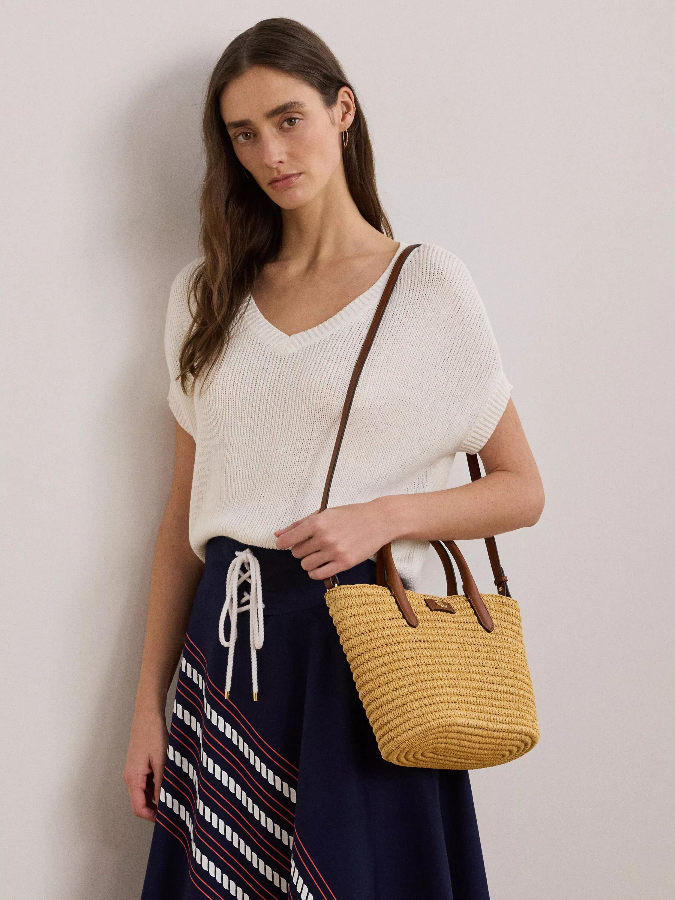 로렌 스트로 가죽 크로스백 가방 Lauren  Brie 21 Straw Leather Crossbody Bag 112832562 Natural/Tan