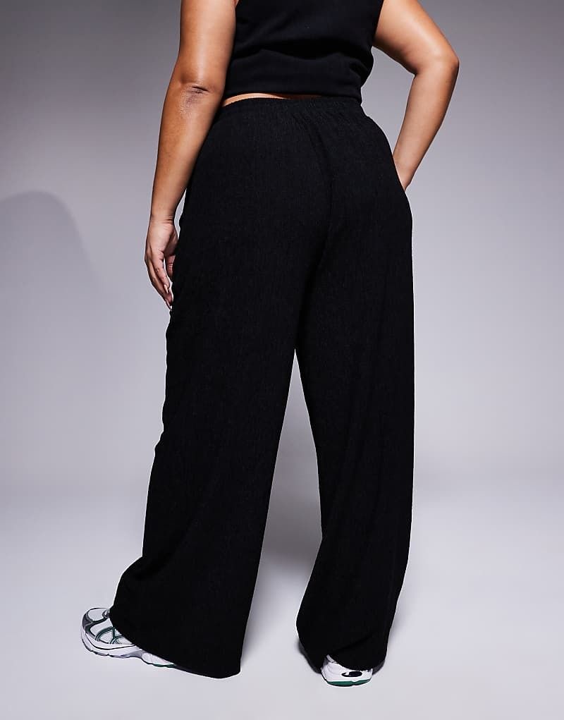 디자인 바지 블랙 ASOS DESIGN Curve   Strukturierte Hose in Schwarz mit weitem Bein 207782685Schwarz