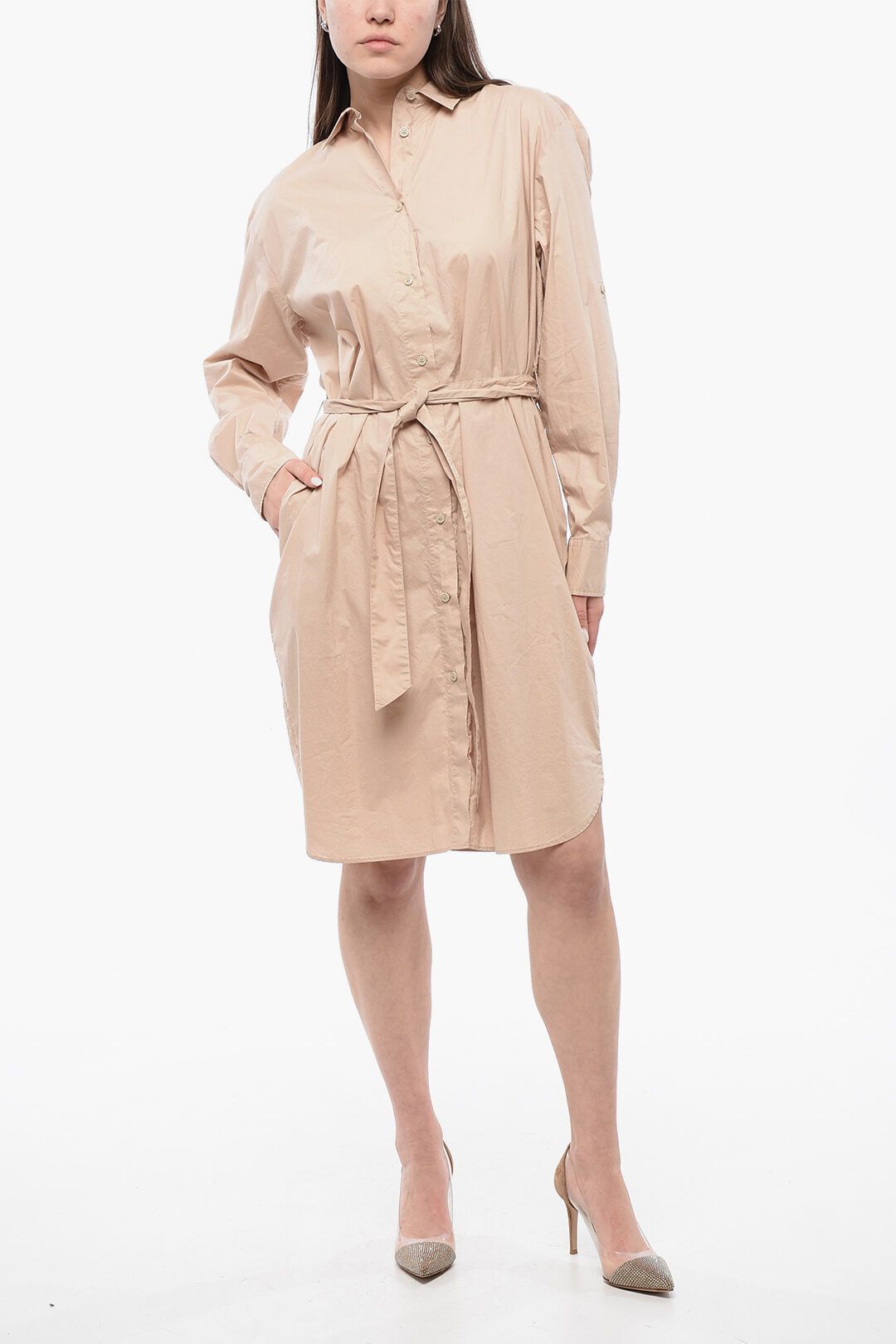 벨트 롱 슬리브 셔츠 드레스 Belted Long Sleeved Shirt Dress 642557