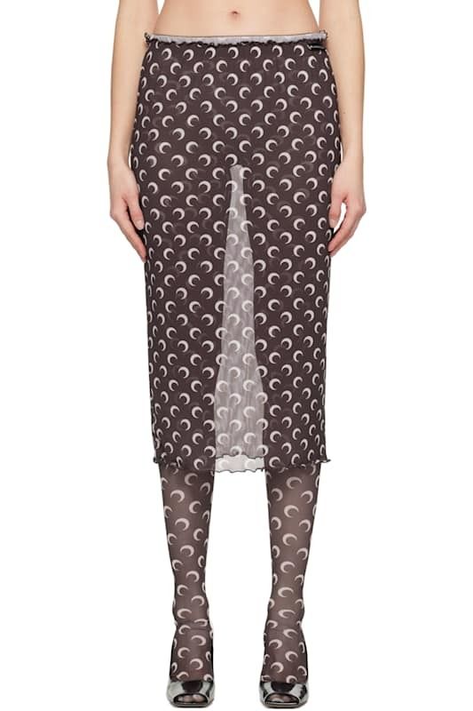 브라운 문 프린팅 메쉬 미디 스커트 Brown Moon Printed Mesh Midi Skirt 17152241