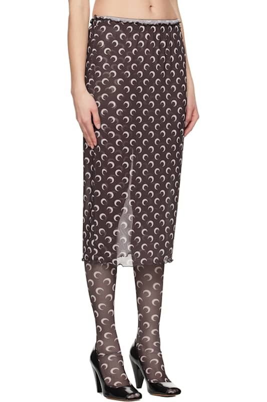 브라운 문 프린팅 메쉬 미디 스커트 Brown Moon Printed Mesh Midi Skirt 17152241