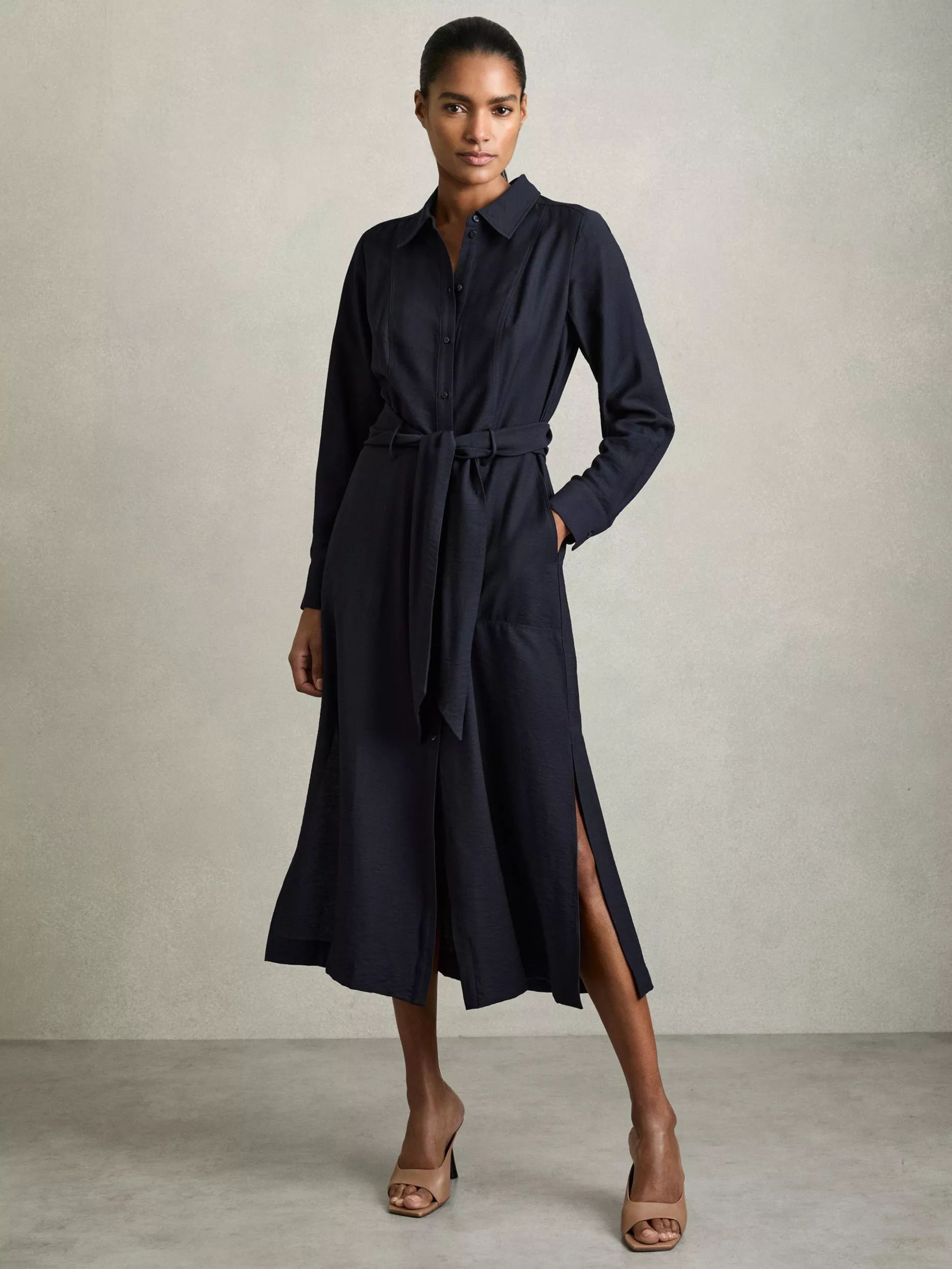 플레어 미디 셔츠 드레스 네이비 Mabel Flared Midi Shirt Dress, Navy 113202837