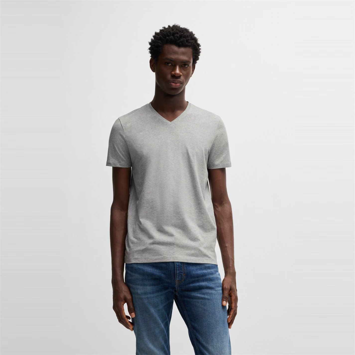 숏 슬리브 넥 셔츠 오픈 그레이 Hugo Short Sleeve V Neck T Shirt Open Grey 68200602