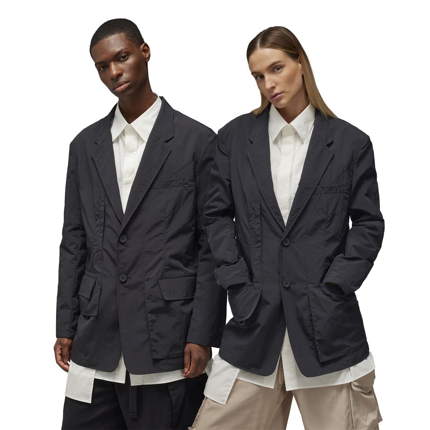Y-3 Crinkle しわ加工 ナイロンブレザー Post O'Alls Engineer's Jacket Crinkle Nylon Taffeta Black