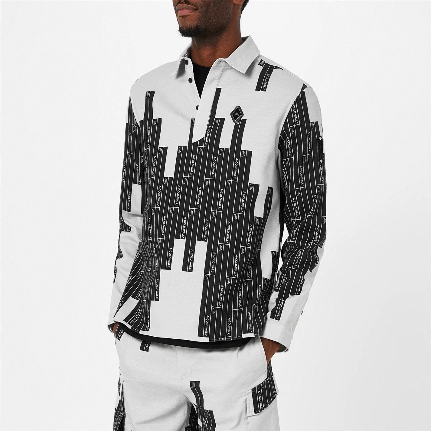 모노그램 롱 슬리브 폴로 셔츠 Vector Monogram Long Sleeve Polo Shirt 548027 Mid Grey