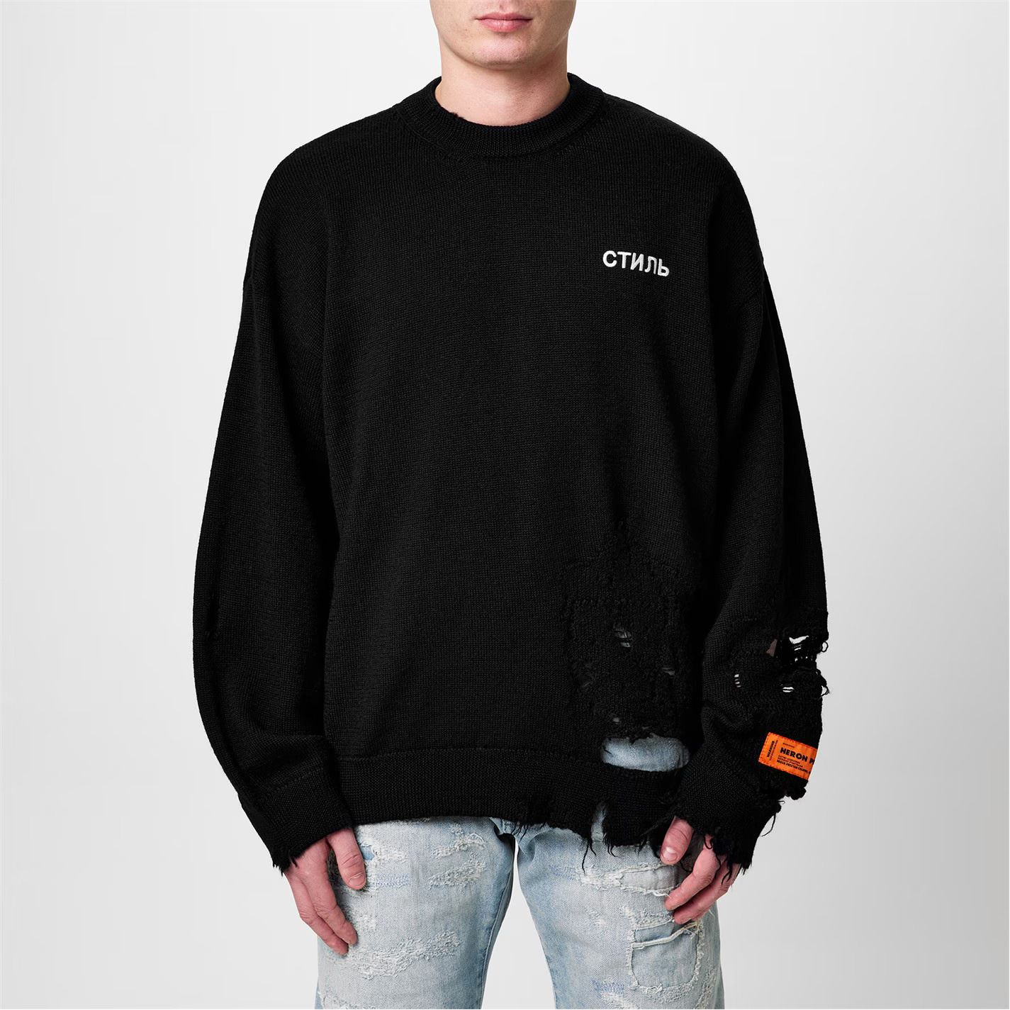 니트 크루넥 스웨터 Distressed Knit Crew Sweater 522132 Black/White