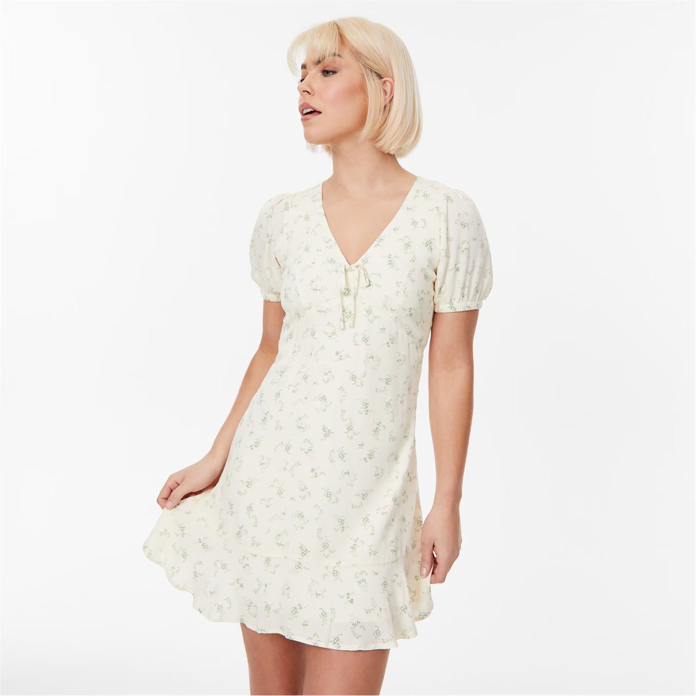 컷 아웃 미니 드레스 화이트 프린트 Cut Out Mini Dress White Print 64122201
