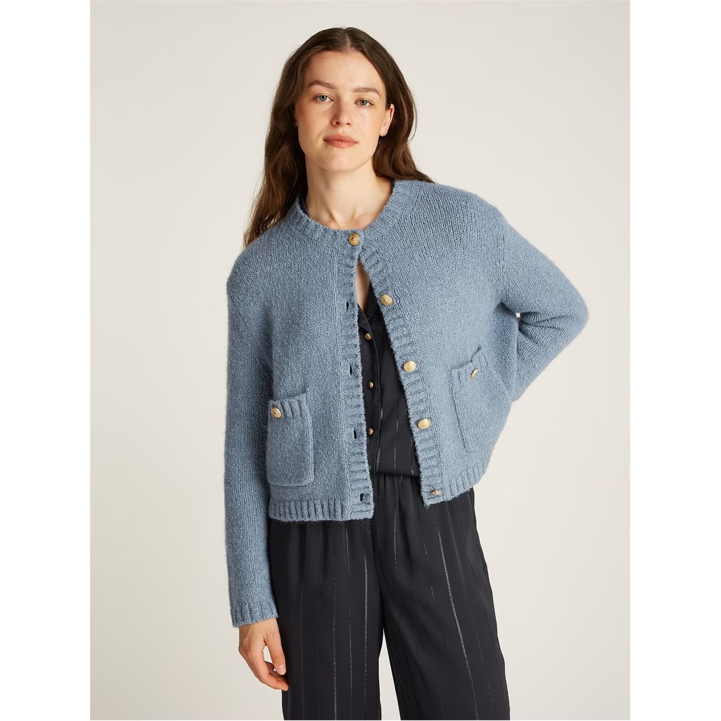 텍스쳐드 골드 버튼 레이디 자켓 블루 TEXTURED GOLD BUTTON LADY JACKET Flint Blue 50060418