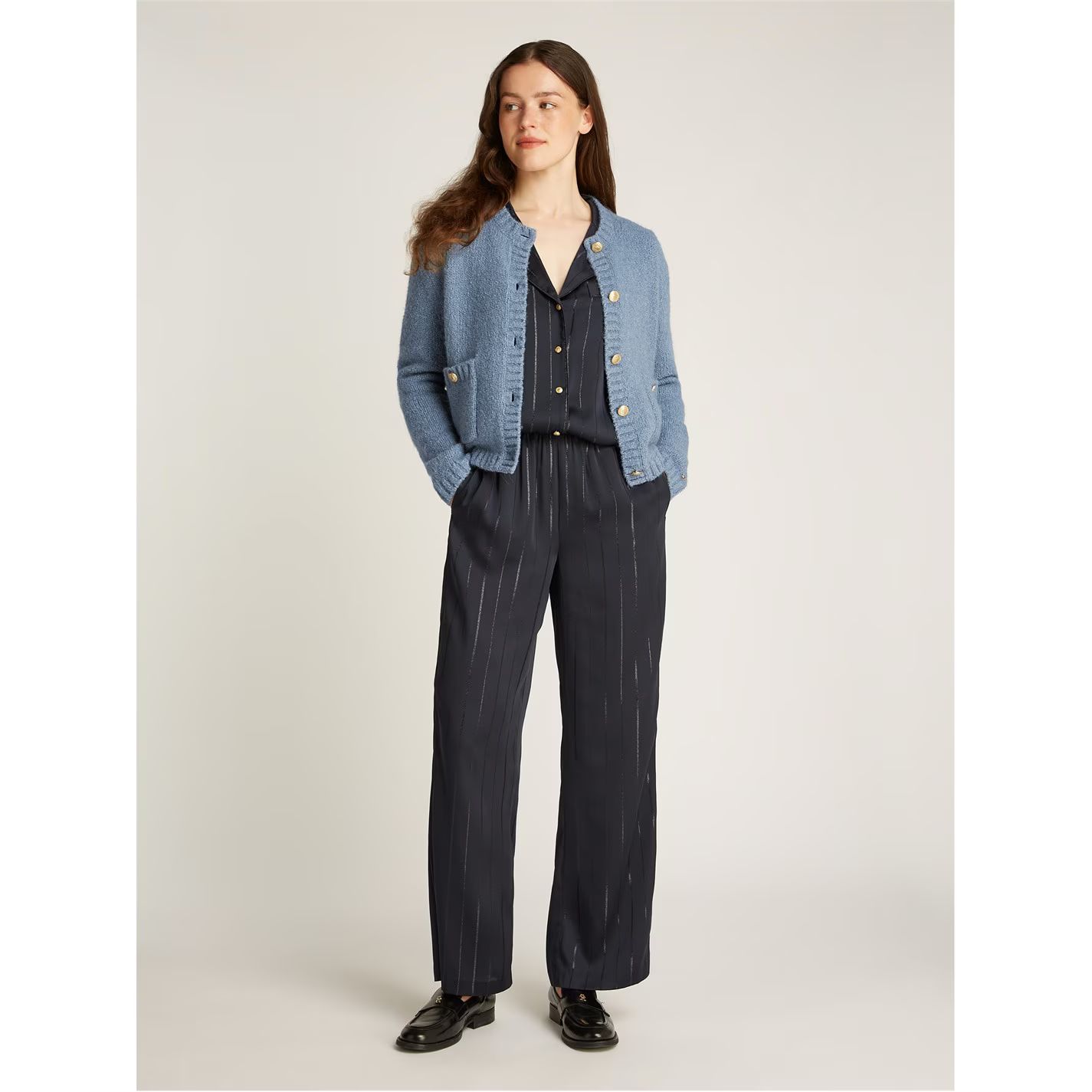 텍스쳐드 골드 버튼 레이디 자켓 블루 TEXTURED GOLD BUTTON LADY JACKET Flint Blue 50060418