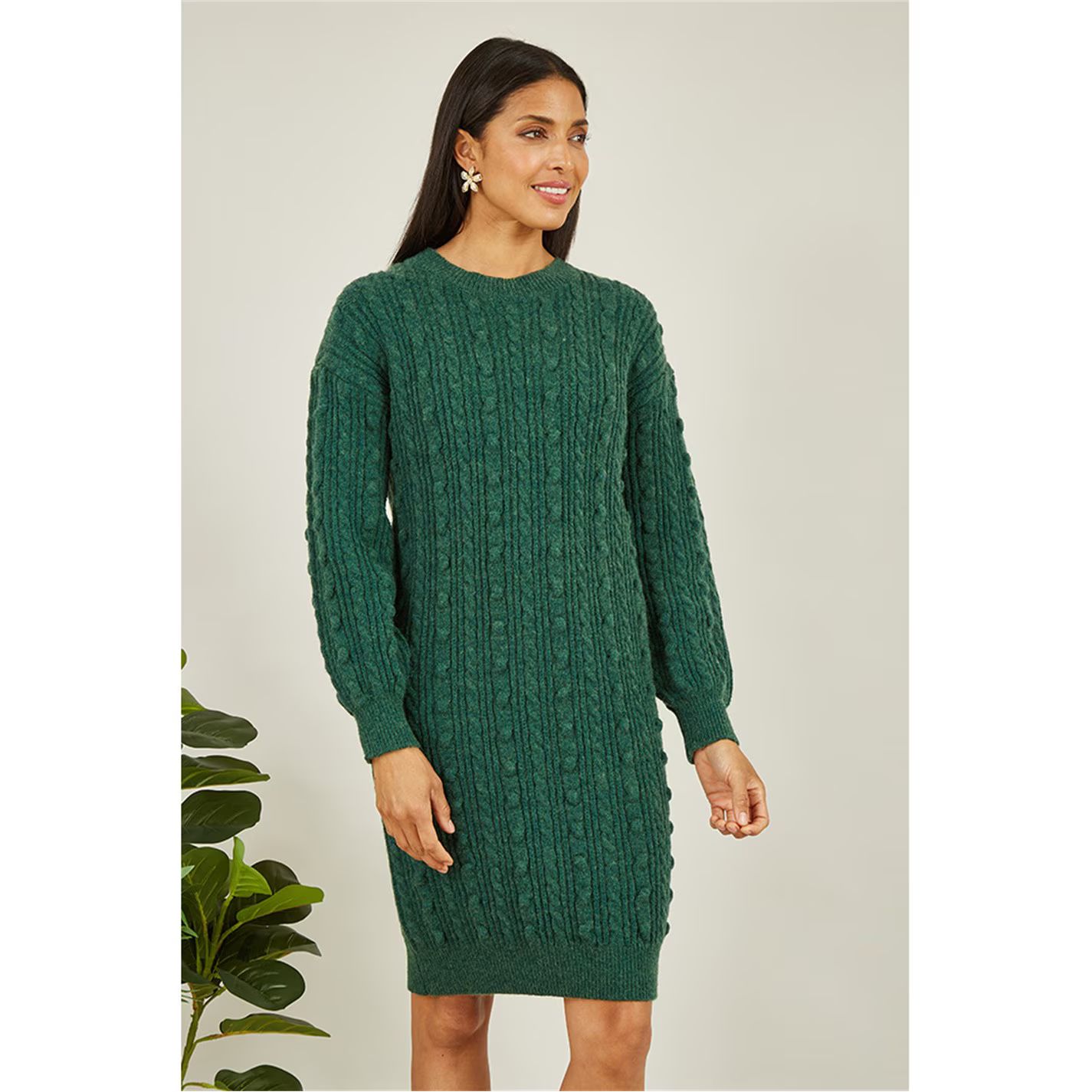 그린 케이블 니트 튜닉 드레스 Green Cable Knit Tunic Dress Green 30871015