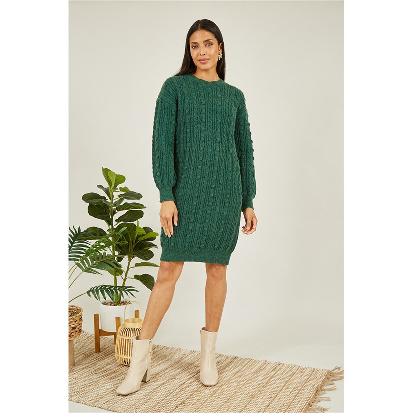 그린 케이블 니트 튜닉 드레스 Green Cable Knit Tunic Dress Green 30871015
