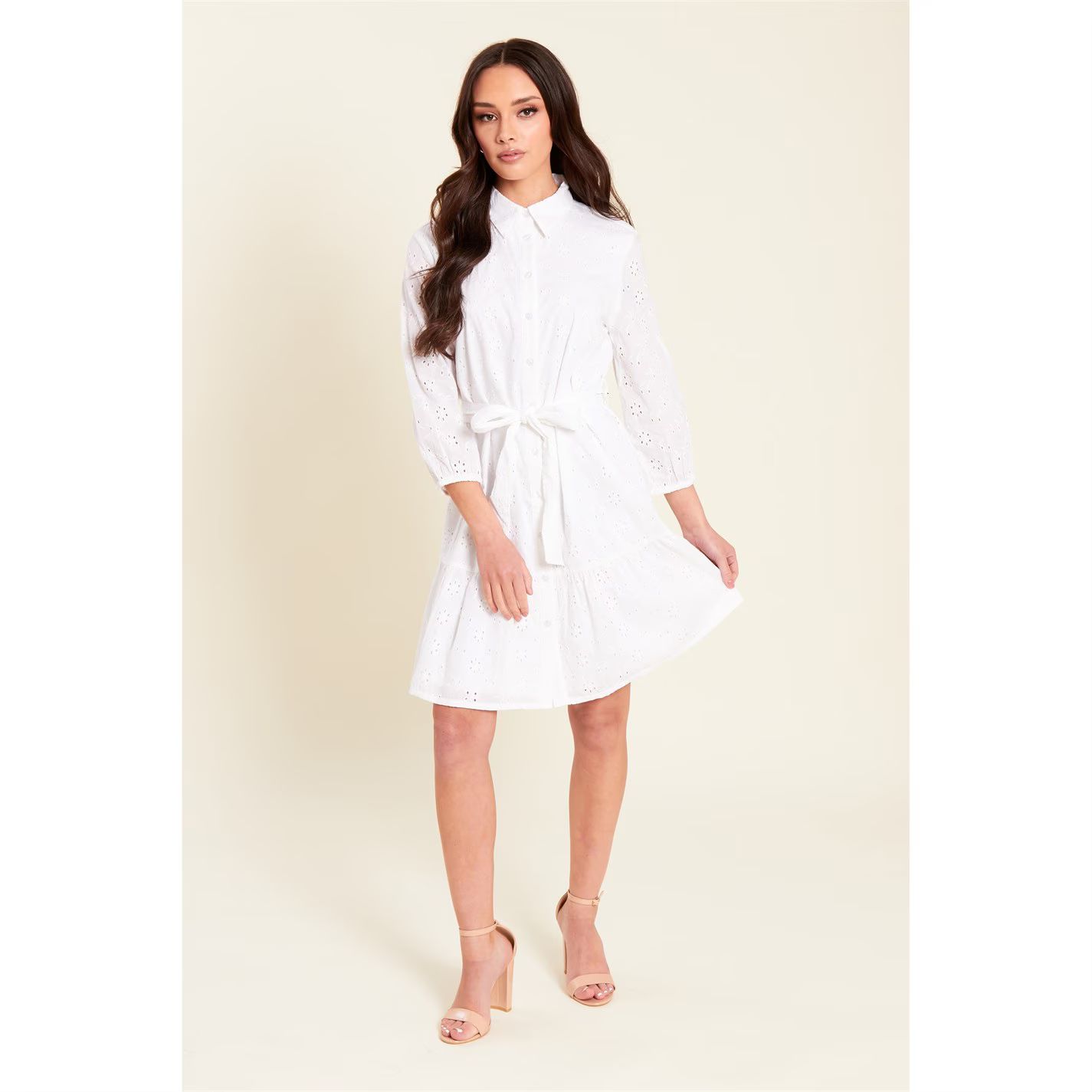 타이 화이트 Broderie Tie Waist Shirtdress White 68857001