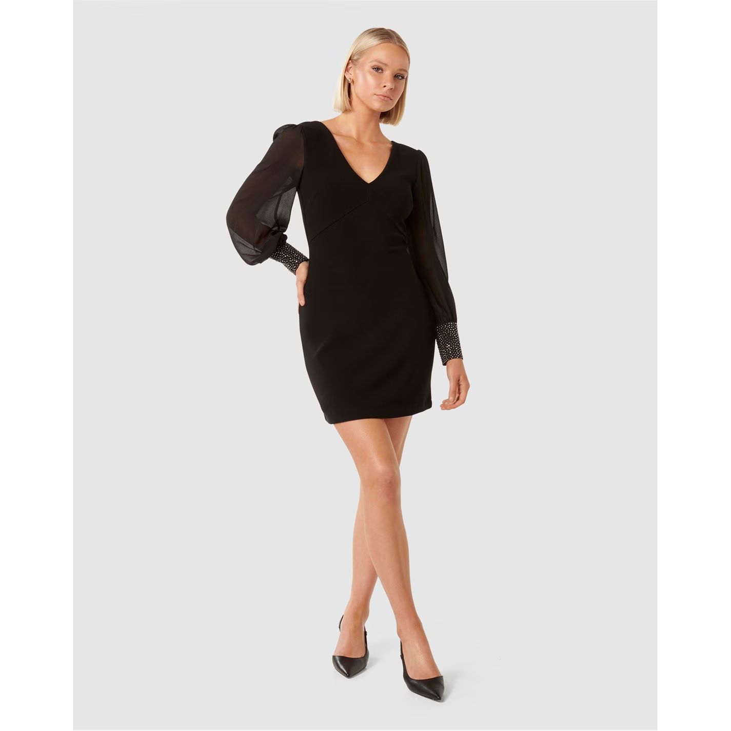 커프 미니 드레스 블랙 Adaline Rhinestone Cuff Mini Dress Black 30924203