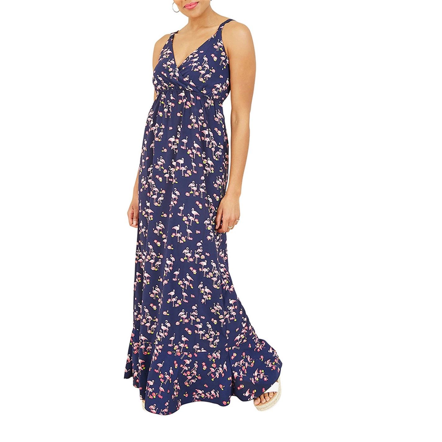 네이비 프린팅 맥시 드레스 Yumi Navy Flamingo Printed Maxi Dress Navy 32269218