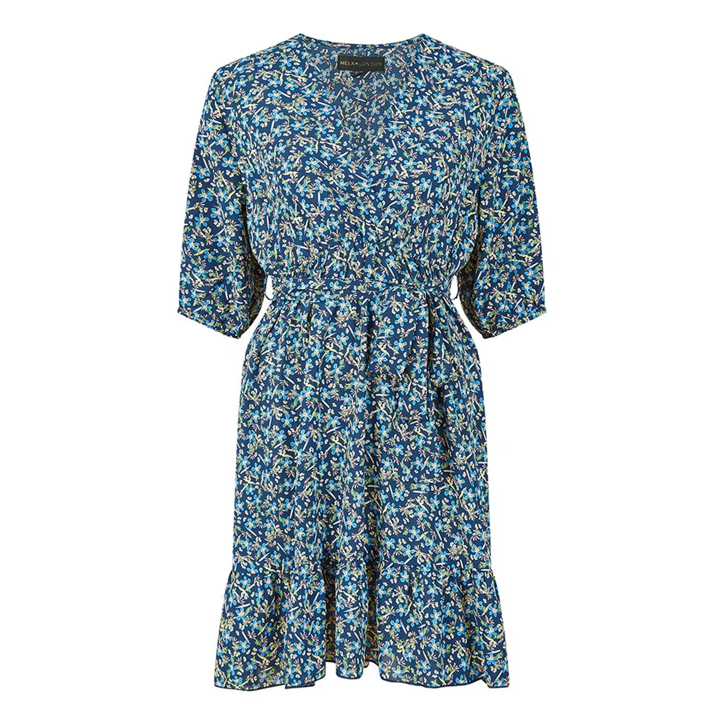 런던 블루 플로랄 랩 드레스 Mela London Blue Ditsy Floral Wrap Skater Dress Blue 32250518